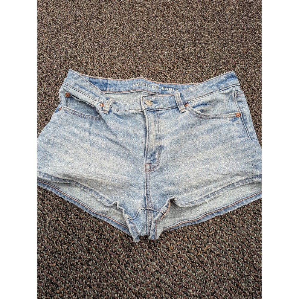 American Eagle Womens Light Wash Shorts Size 8 High Waisted Raw Hem‎ Stretch
